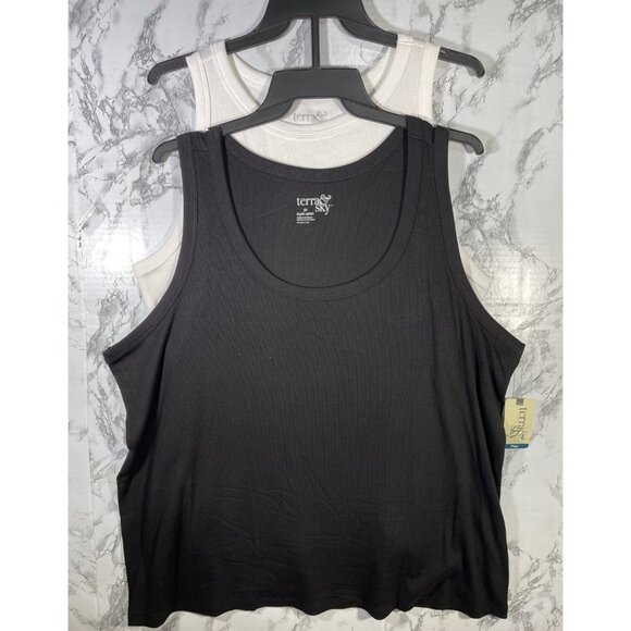 Terra & Sky Womens Size 3X 2-Pack Rib Tank Top Set Black & White Plus Size - Picture 1 of 8